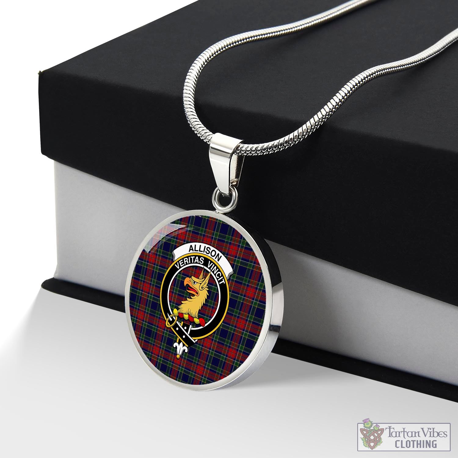 Tartan Vibes Clothing Allison Red Tartan Circle Necklace with Family Crest