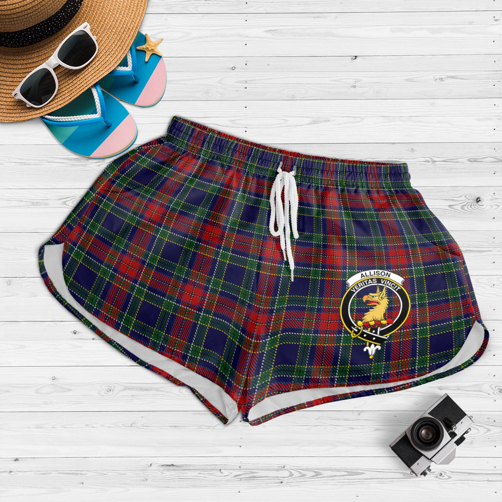 Allison Red Tartan Womens Shorts with Family Crest - Tartanvibesclothing