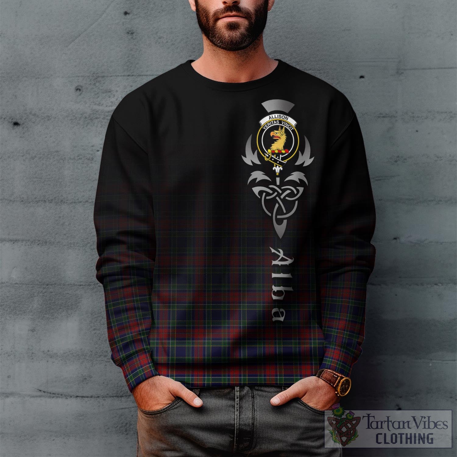 Tartan Vibes Clothing Allison Red Tartan Sweatshirt Featuring Alba Gu Brath Family Crest Celtic Inspired