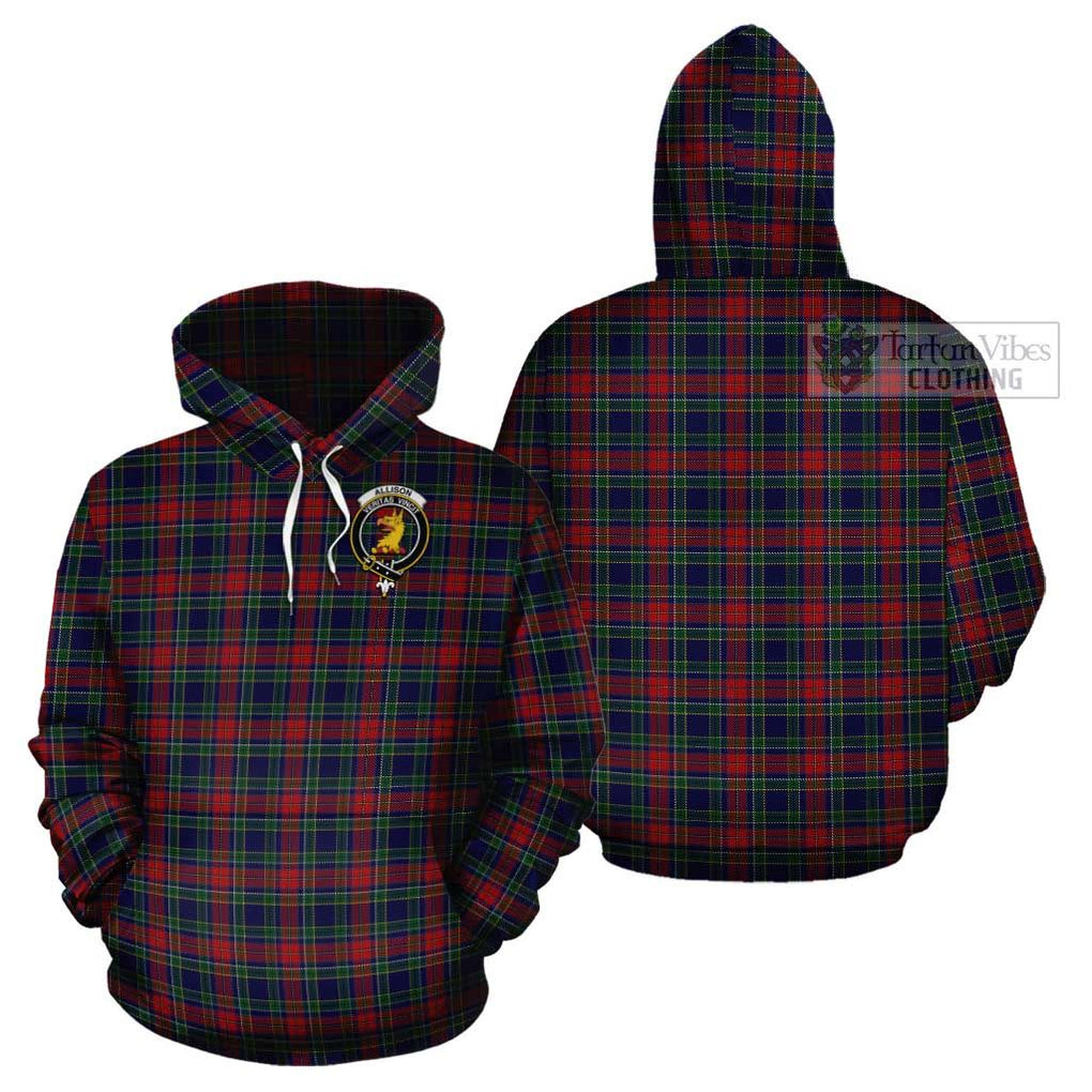 Allison Red Tartan Cotton Hoodie with Family Crest Pullover Hoodie - Tartan Vibes Clothing