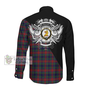 Allison Red Tartan Long Sleeve Button Shirt with Family Crest and Military Logo Style