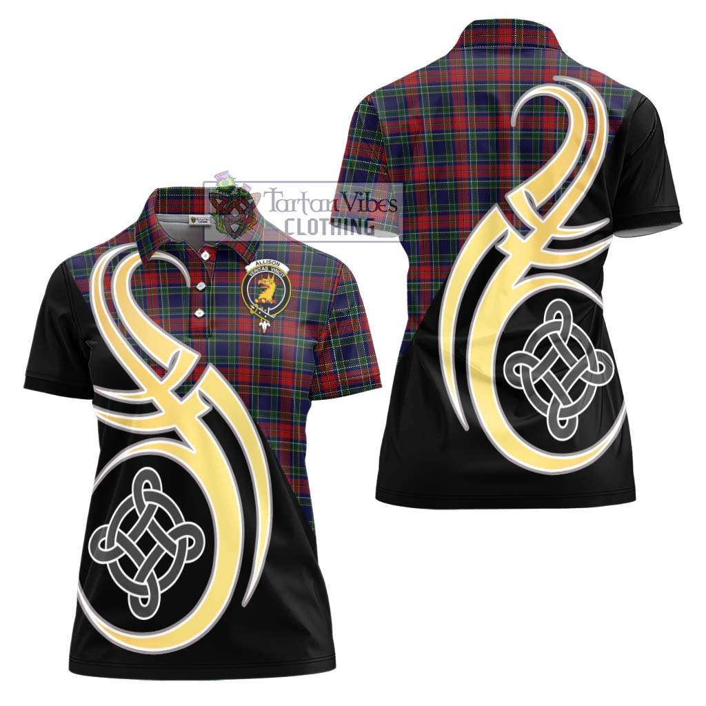 Allison Red Tartan Women's Polo Shirt with Family Crest and Celtic Symbol Style - Tartan Vibes Clothing