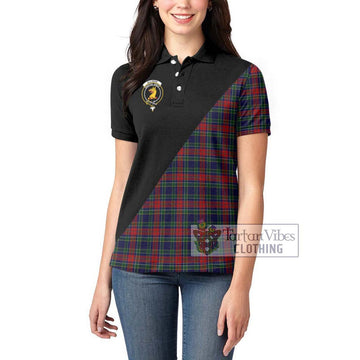 Allison Red Tartan Women's Polo Shirt with Family Crest and Military Logo Style