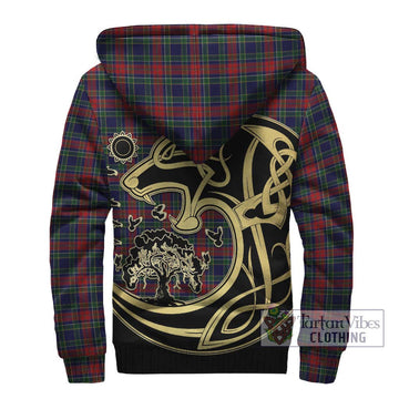 Allison Red Tartan Sherpa Hoodie with Family Crest Celtic Wolf Style