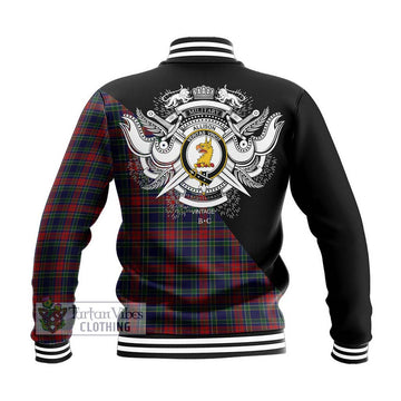 Allison Red Tartan Baseball Jacket with Family Crest and Military Logo Style