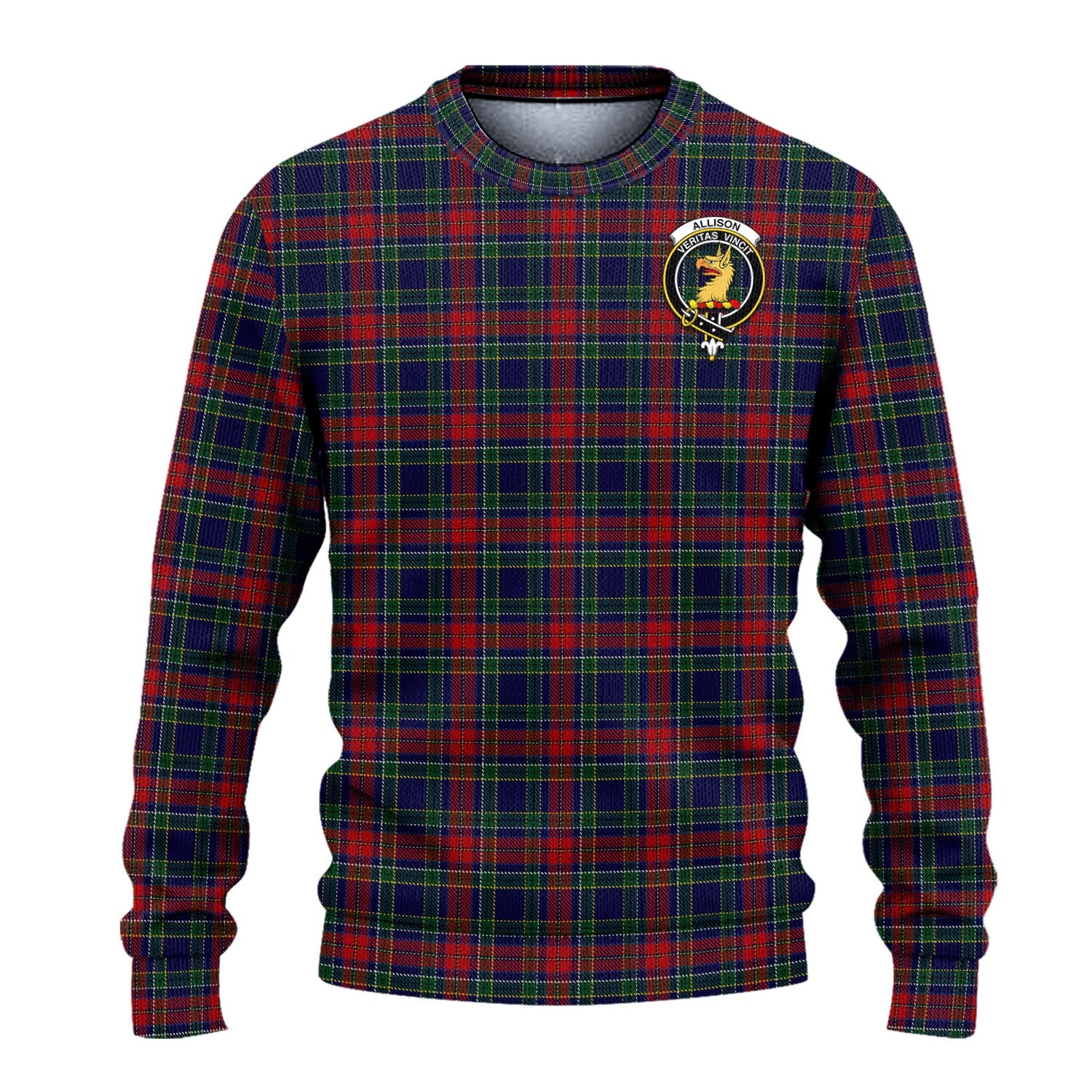 Allison Red Tartan Knitted Sweater with Family Crest - Tartanvibesclothing