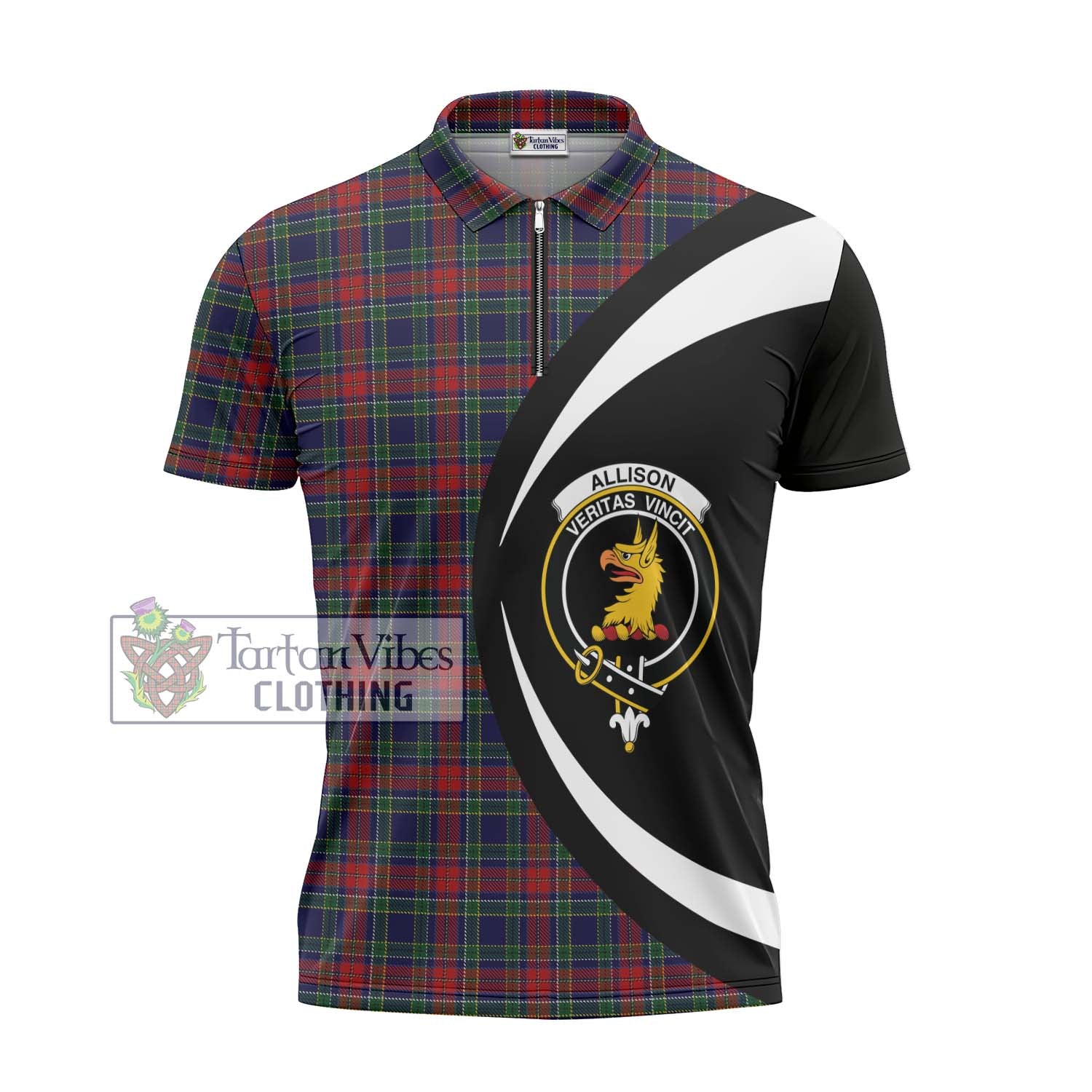 Tartan Vibes Clothing Allison Red Tartan Zipper Polo Shirt with Family Crest Circle Style