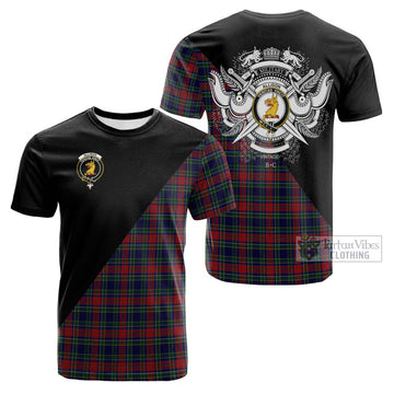 Allison Red Tartan Cotton T-shirt with Family Crest and Military Logo Style