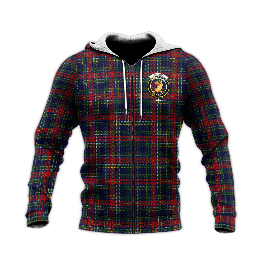 Allison Red Tartan Knitted Hoodie with Family Crest Unisex Knitted Zip Hoodie - Tartanvibesclothing