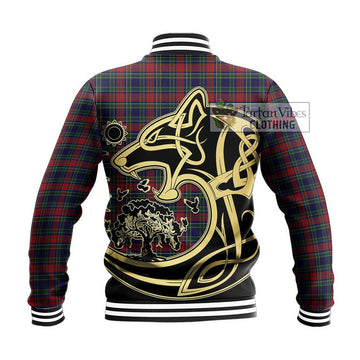 Allison Red Tartan Baseball Jacket with Family Crest Celtic Wolf Style