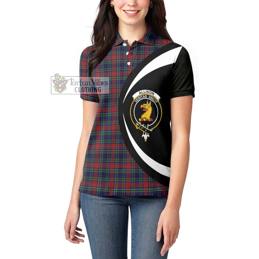 Allison Red Tartan Women's Polo Shirt with Family Crest Circle Style - Tartan Vibes Clothing