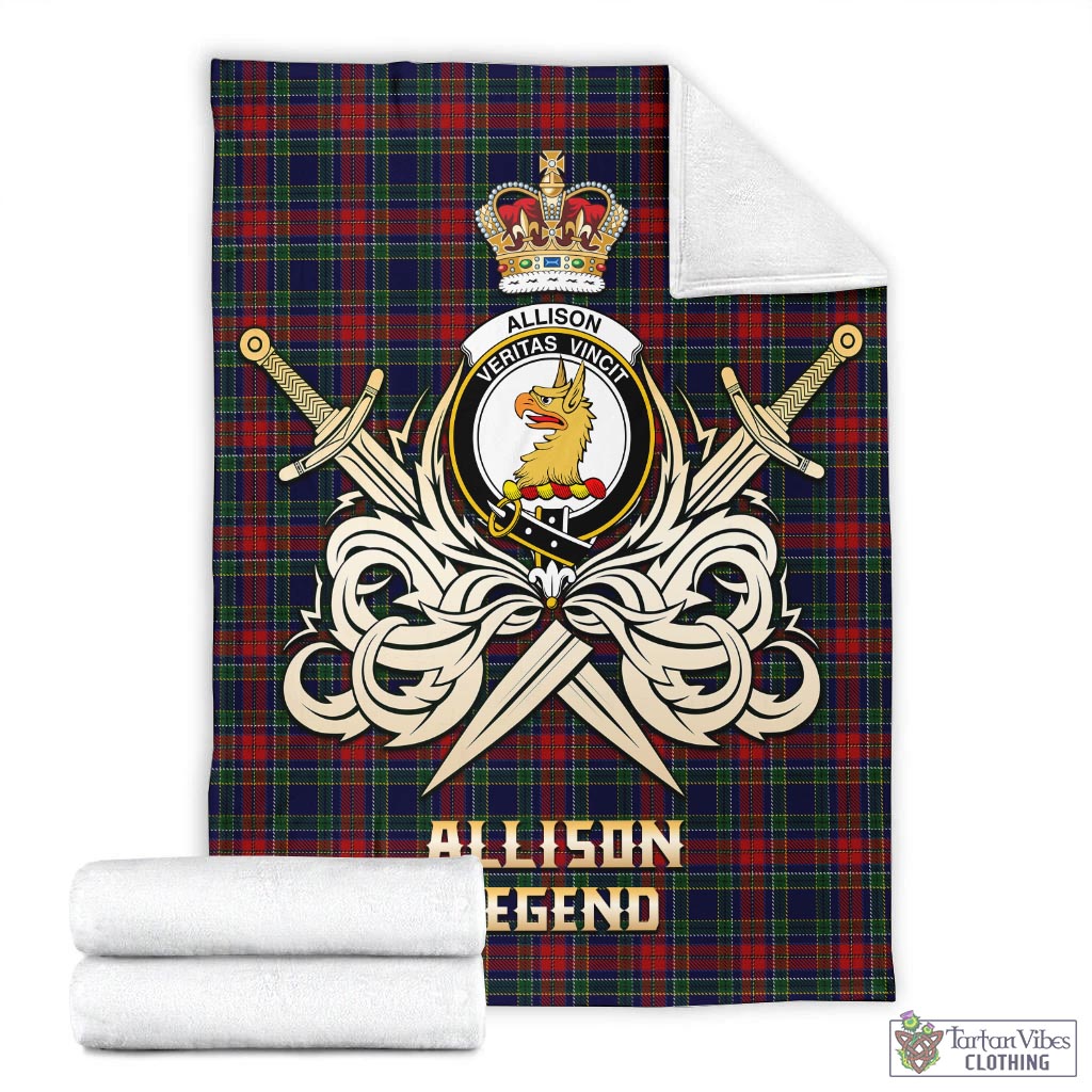 Tartan Vibes Clothing Allison Red Tartan Blanket with Clan Crest and the Golden Sword of Courageous Legacy