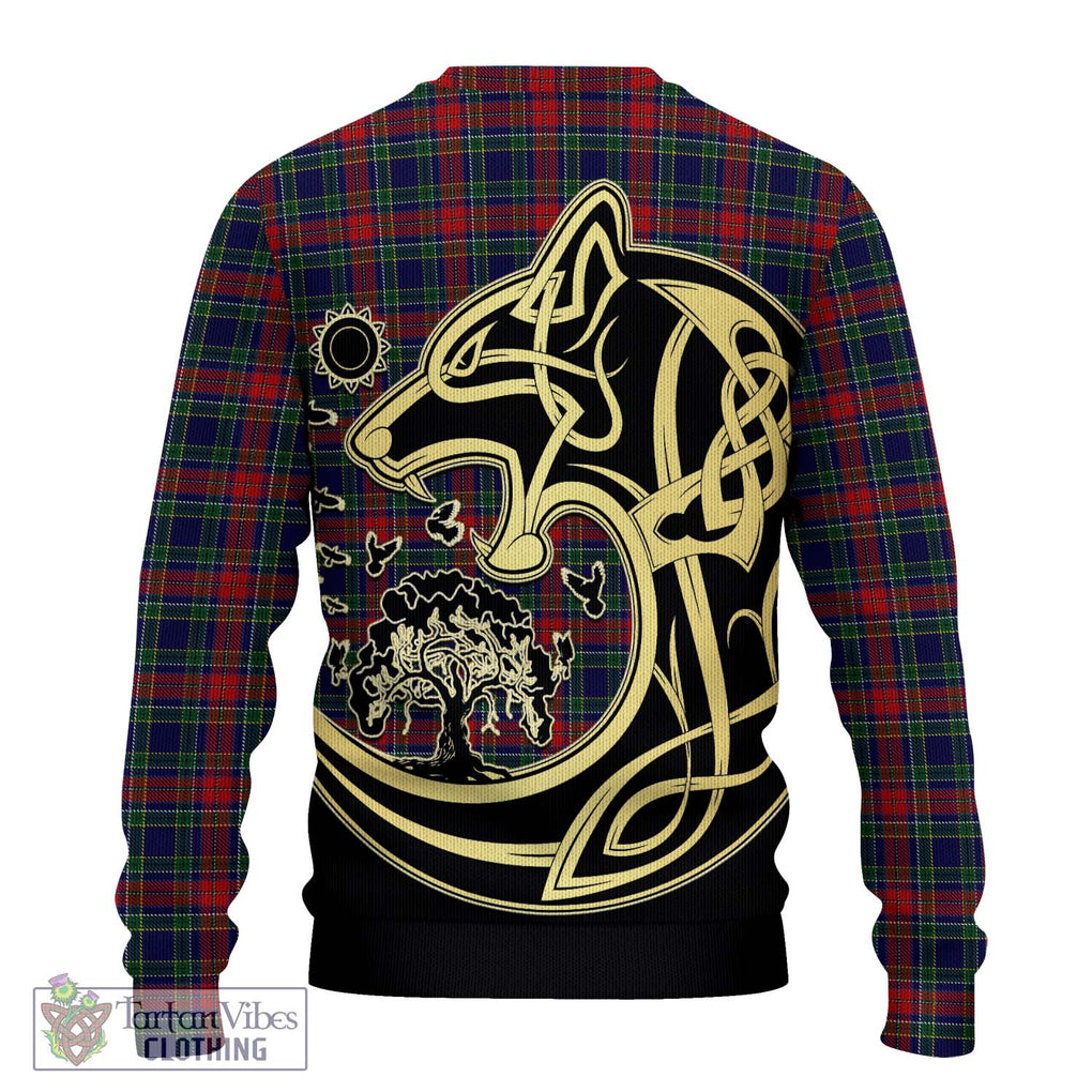 Allison Red Tartan Knitted Sweater with Family Crest Celtic Wolf Style - Tartan Vibes Clothing