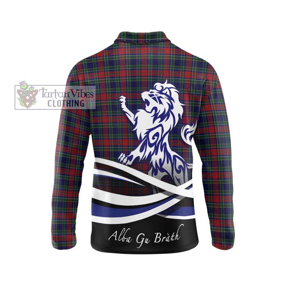 Allison Red Tartan Long Sleeve Polo Shirt with Alba Gu Brath Regal Lion Emblem - Tartanvibesclothing Shop