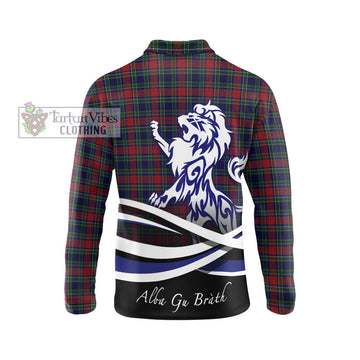 Allison Red Tartan Long Sleeve Polo Shirt with Alba Gu Brath Regal Lion Emblem