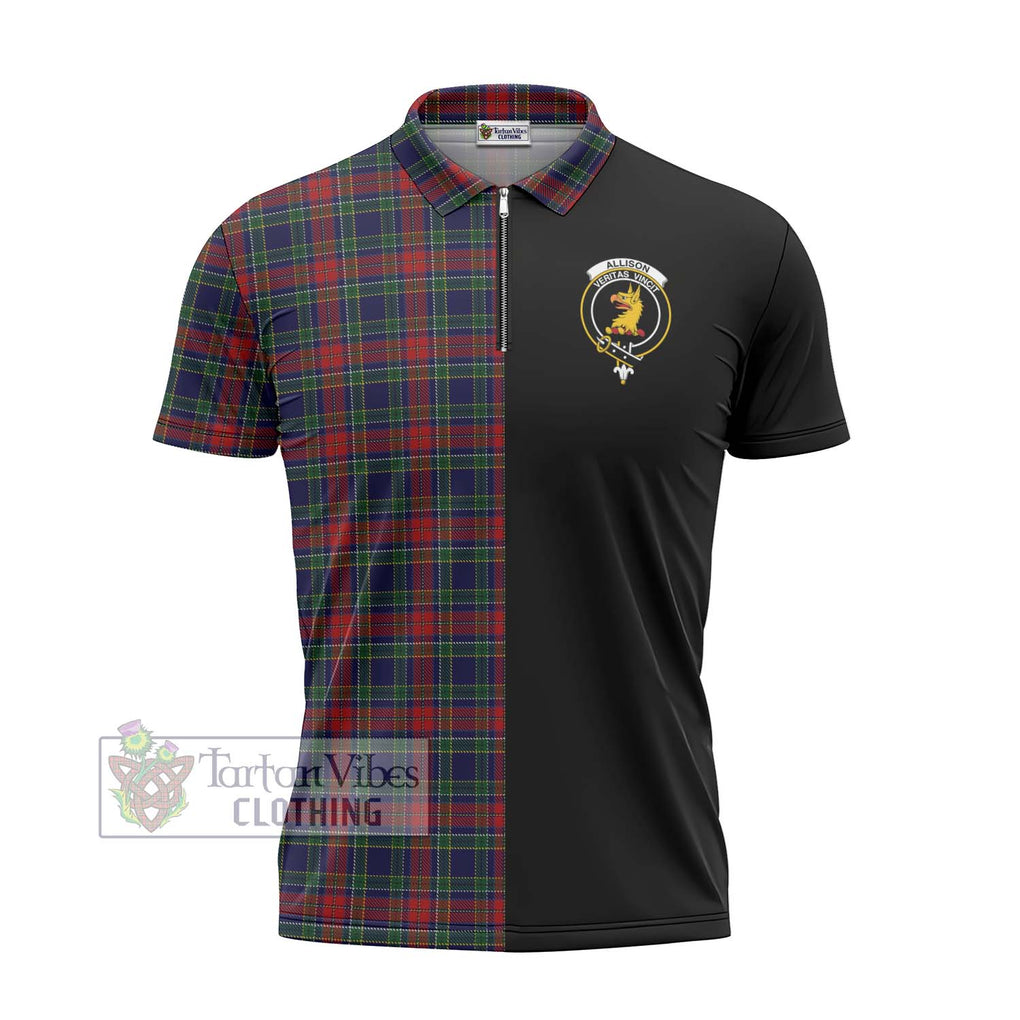 Allison Red Tartan Zipper Polo Shirt with Family Crest and Half Of Me Style - Tartanvibesclothing Shop