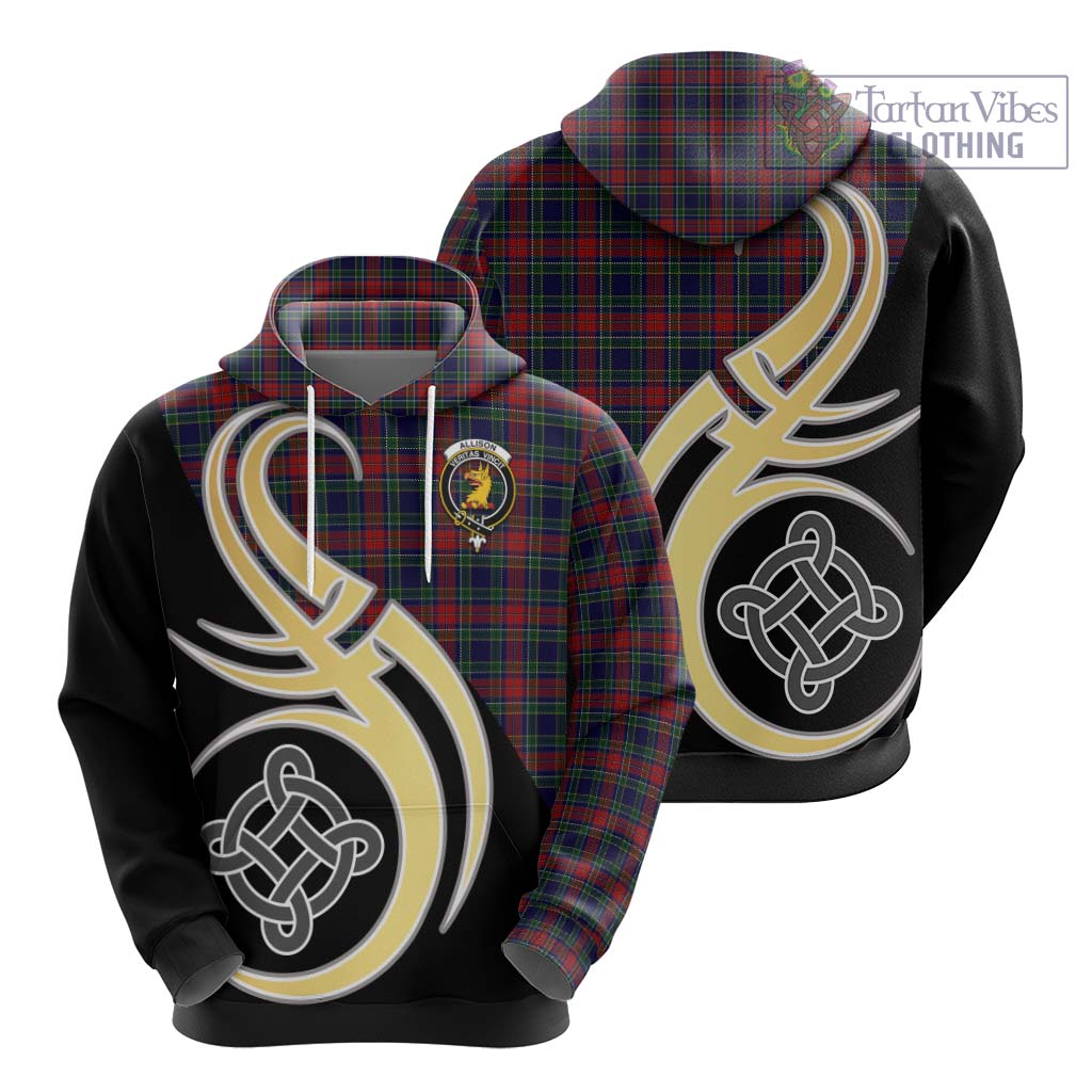 Tartan Vibes Clothing Allison Red Tartan Hoodie with Family Crest and Celtic Symbol Style