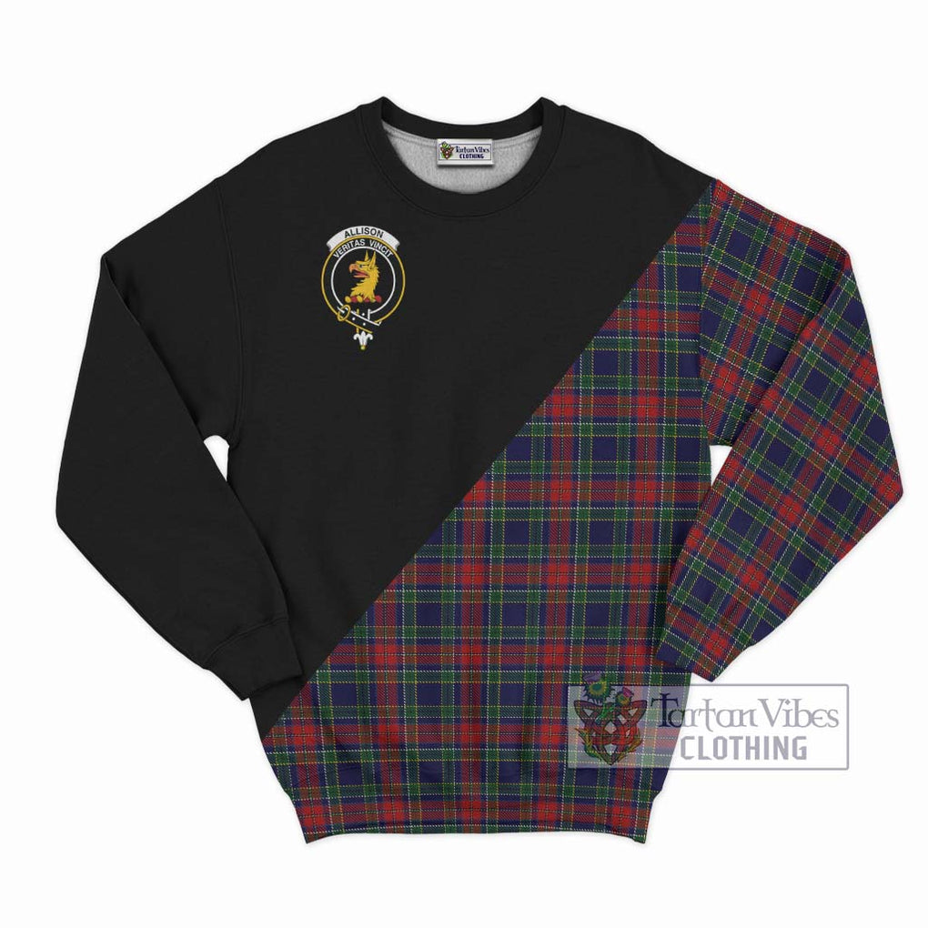 Allison Red Tartan Sweatshirt with Family Crest and Military Logo Style - Tartanvibesclothing Shop