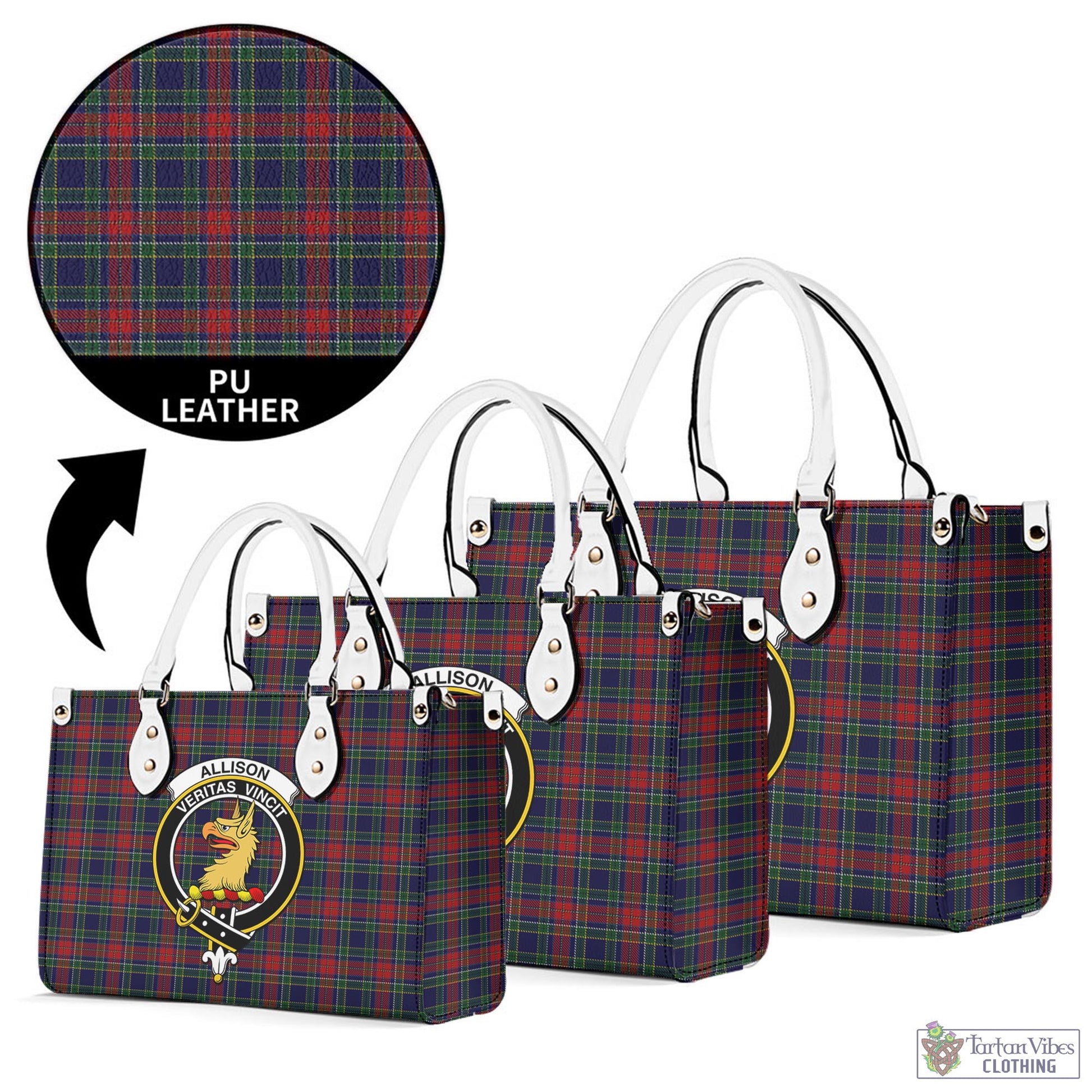 Tartan Vibes Clothing Allison Red Tartan Luxury Leather Handbags with Family Crest