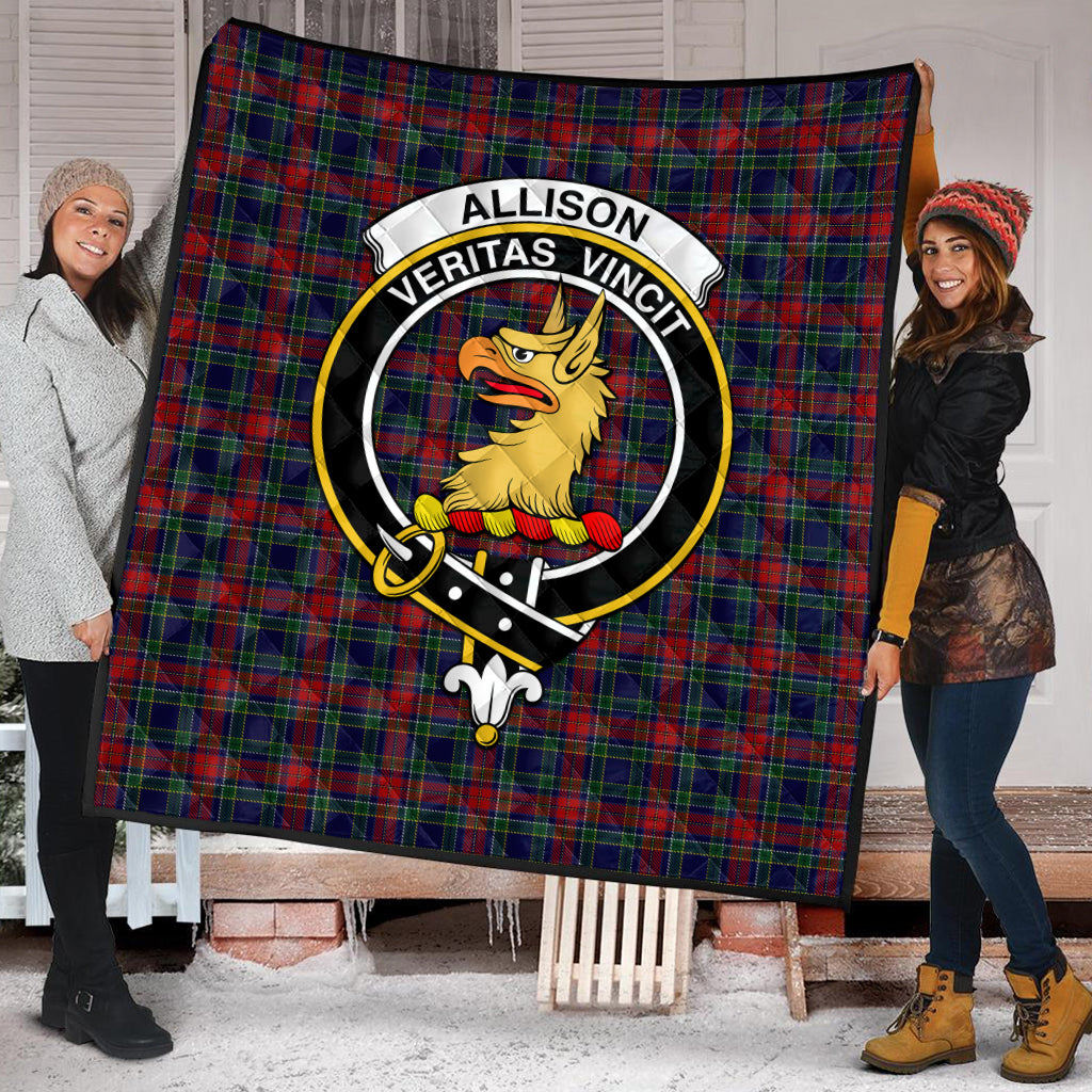 Allison Red Tartan Quilt with Family Crest - Tartanvibesclothing