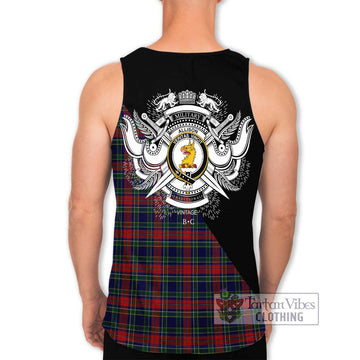 Allison Red Tartan Men's Tank Top with Family Crest and Military Logo Style