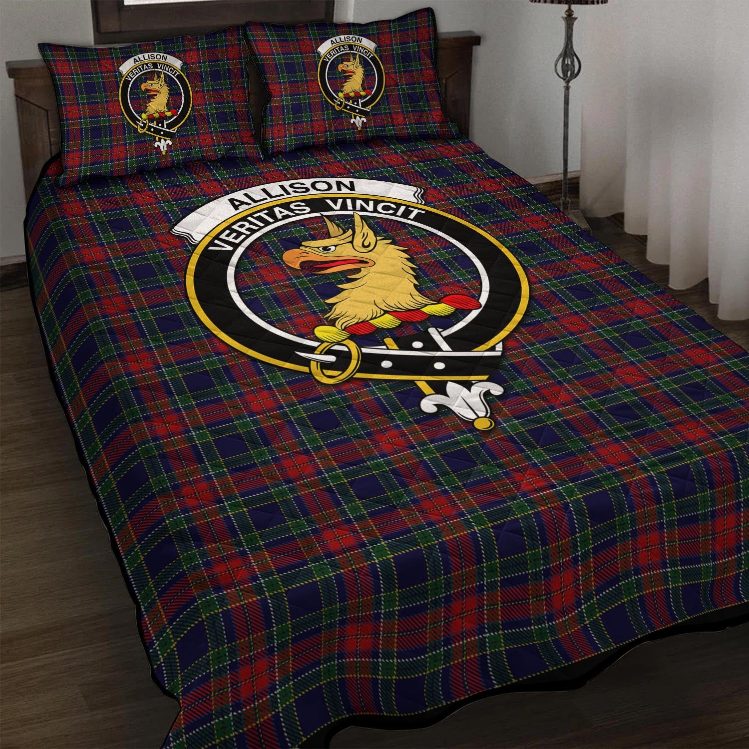 Allison Red Tartan Quilt Bed Set with Family Crest - Tartan Vibes Clothing