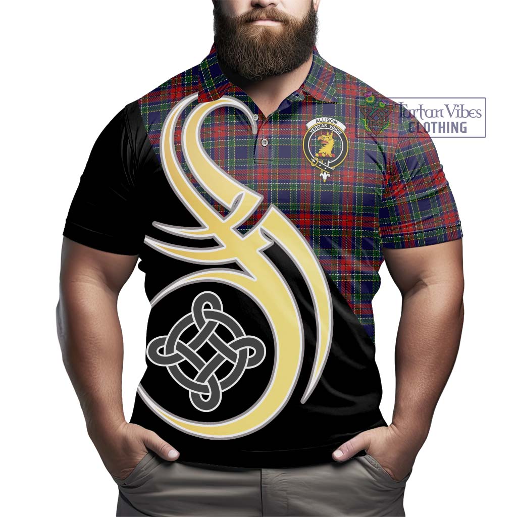 Allison Red Tartan Polo Shirt with Family Crest and Celtic Symbol Style - Tartan Vibes Clothing