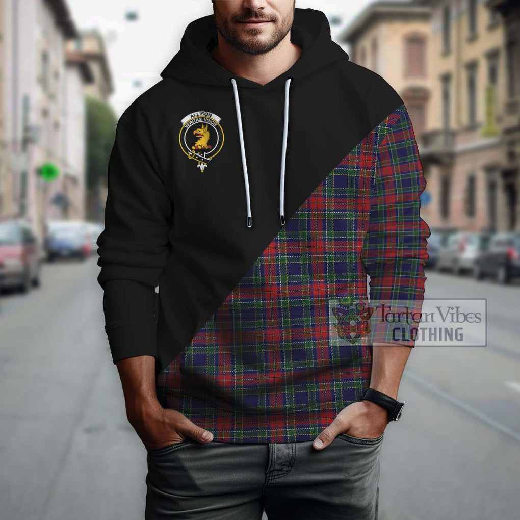 Allison Red Tartan Hoodie with Family Crest and Military Logo Style - Tartanvibesclothing Shop