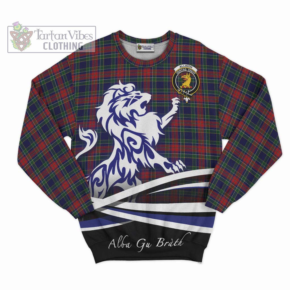 Allison Red Tartan Sweatshirt with Alba Gu Brath Regal Lion Emblem - Tartanvibesclothing Shop