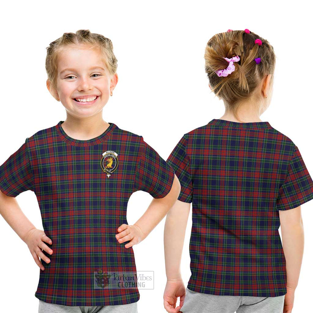 Allison Red Tartan Kid T-Shirt with Family Crest - Tartanvibesclothing Shop