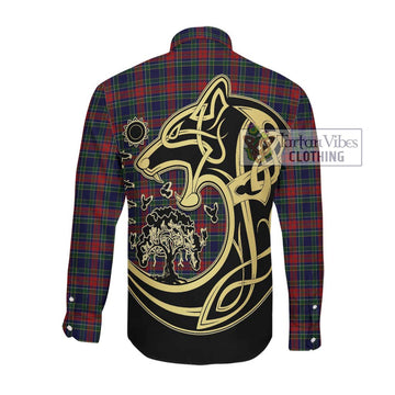 Allison Red Tartan Long Sleeve Button Shirt with Family Crest Celtic Wolf Style