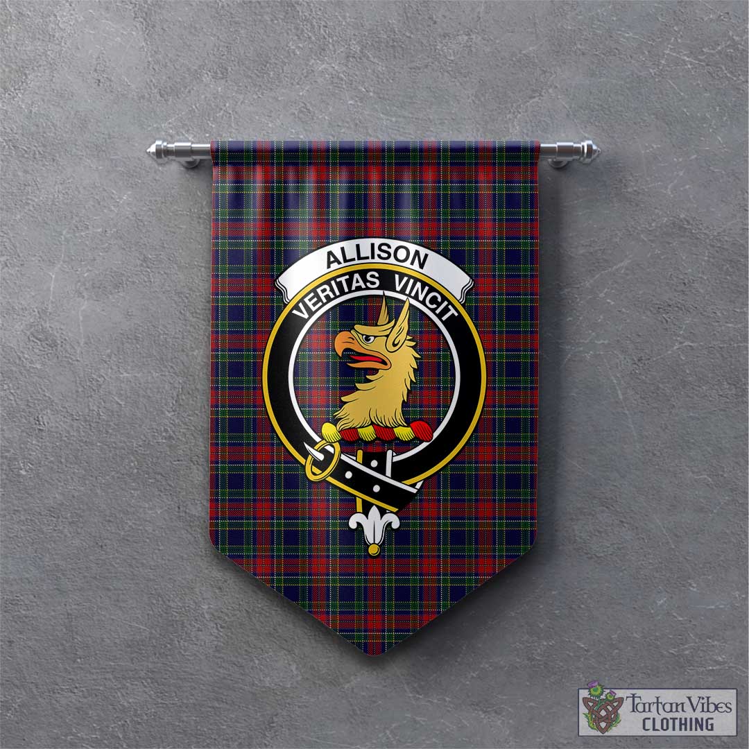 Tartan Vibes Clothing Allison Red Tartan Gonfalon, Tartan Banner with Family Crest