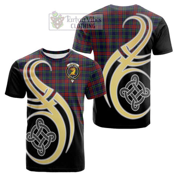 Allison Red Tartan Cotton T-shirt with Family Crest and Celtic Symbol Style