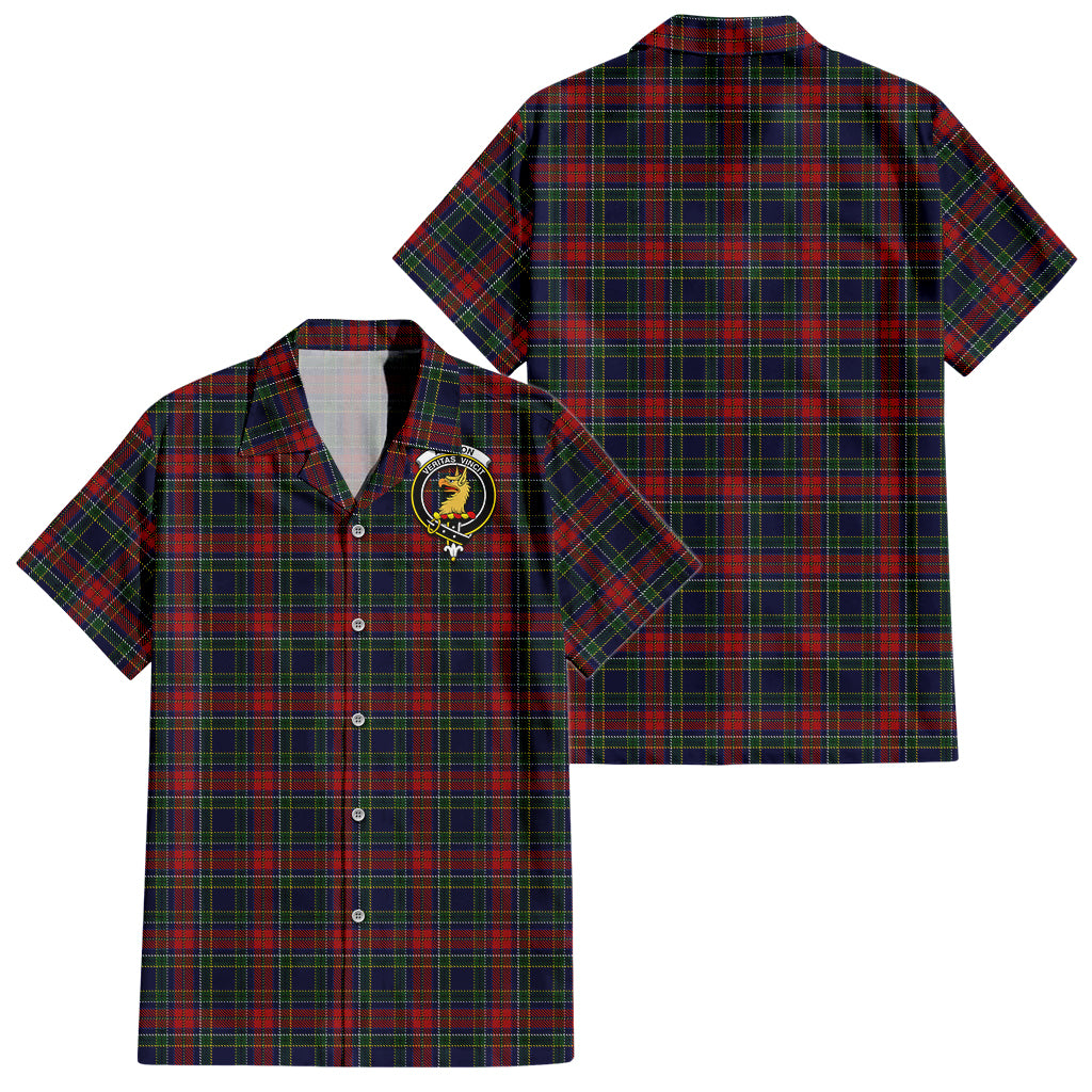 Allison Red Tartan Short Sleeve Button Down Shirt with Family Crest - Tartanvibesclothing