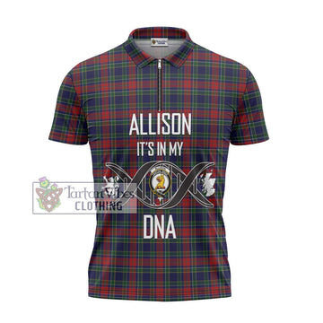 Allison Red Tartan Zipper Polo Shirt with Family Crest DNA In Me Style