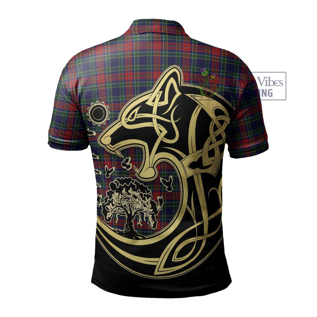 Allison Red Tartan Polo Shirt with Family Crest Celtic Wolf Style - Tartanvibesclothing Shop