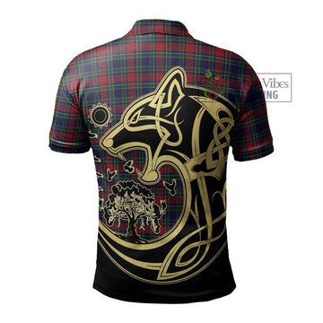 Allison Red Tartan Polo Shirt with Family Crest Celtic Wolf Style