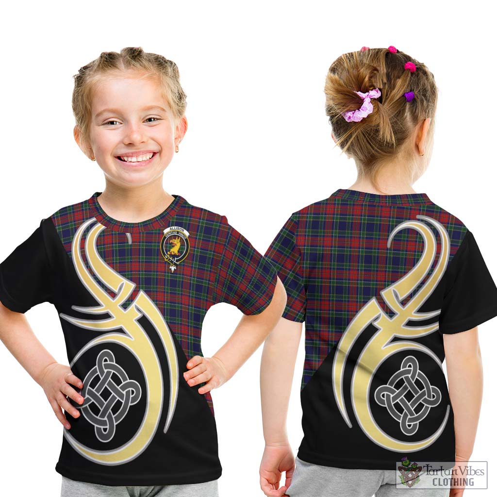 Allison Red Tartan Kid T-Shirt with Family Crest and Celtic Symbol Style - Tartan Vibes Clothing