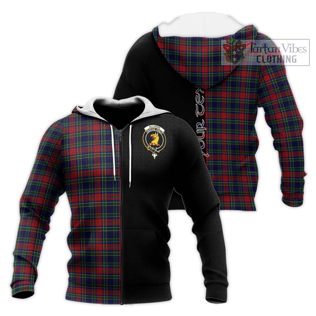 Allison Red Tartan Knitted Hoodie with Family Crest and Half Of Me Style Unisex Knitted Zip Hoodie - Tartanvibesclothing Shop