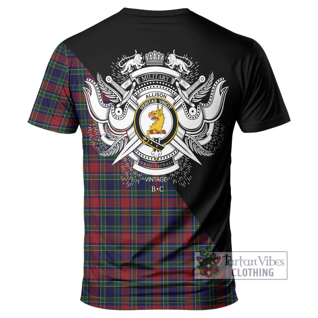 Allison Red Tartan T-Shirt with Family Crest and Military Logo Style - Tartanvibesclothing Shop