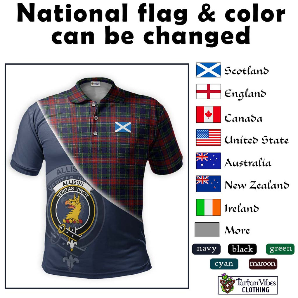 Allison Red Tartan Polo Shirt with Personalised National Flag and Family Crest Half Style - Tartanvibesclothing Shop