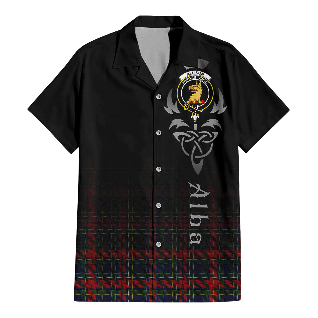 Tartan Vibes Clothing Allison Red Tartan Short Sleeve Button Up Featuring Alba Gu Brath Family Crest Celtic Inspired