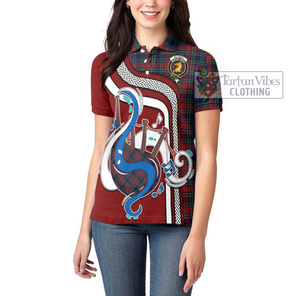 Allison Red Tartan Women's Polo Shirt with Epic Bagpipe Style - Tartanvibesclothing Shop