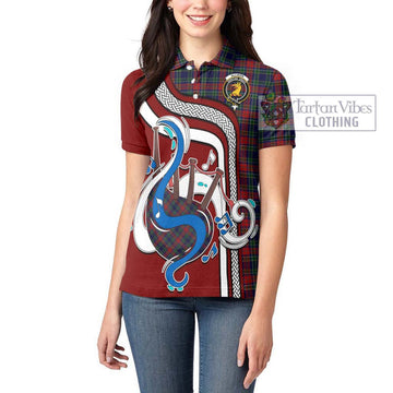 Allison Red Tartan Women's Polo Shirt with Epic Bagpipe Style