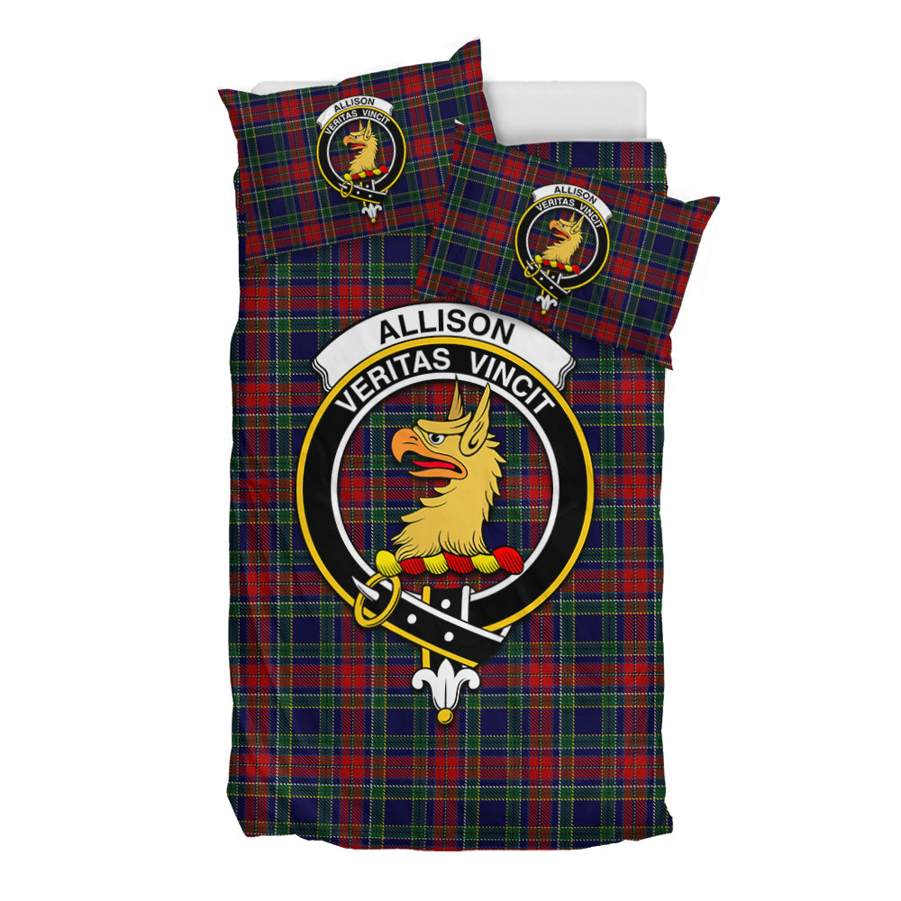 Allison Red Tartan Bedding Set with Family Crest - Tartanvibesclothing