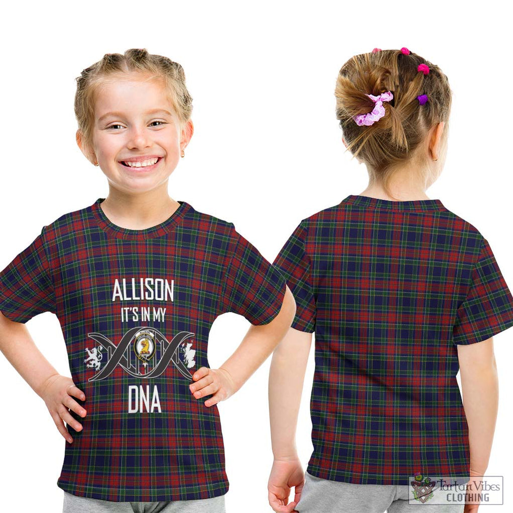 Allison Red Tartan Kid T-Shirt with Family Crest DNA In Me Style - Tartanvibesclothing Shop