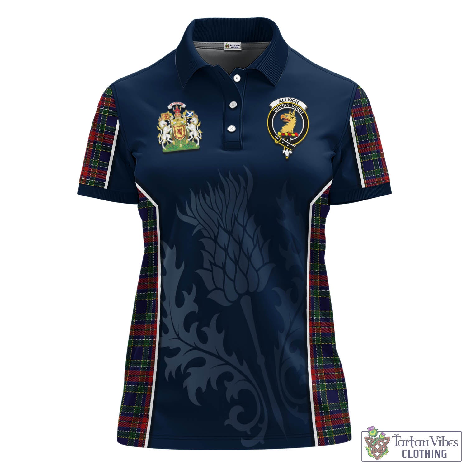 Tartan Vibes Clothing Allison Red Tartan Women's Polo Shirt with Family Crest and Scottish Thistle Vibes Sport Style