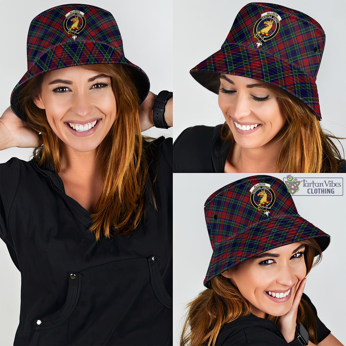 Tartan Vibes Clothing Allison Red Tartan Bucket Hat with Family Crest