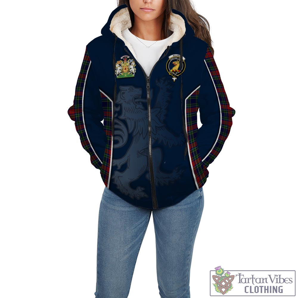 Tartan Vibes Clothing Allison Red Tartan Sherpa Hoodie with Family Crest and Lion Rampant Vibes Sport Style