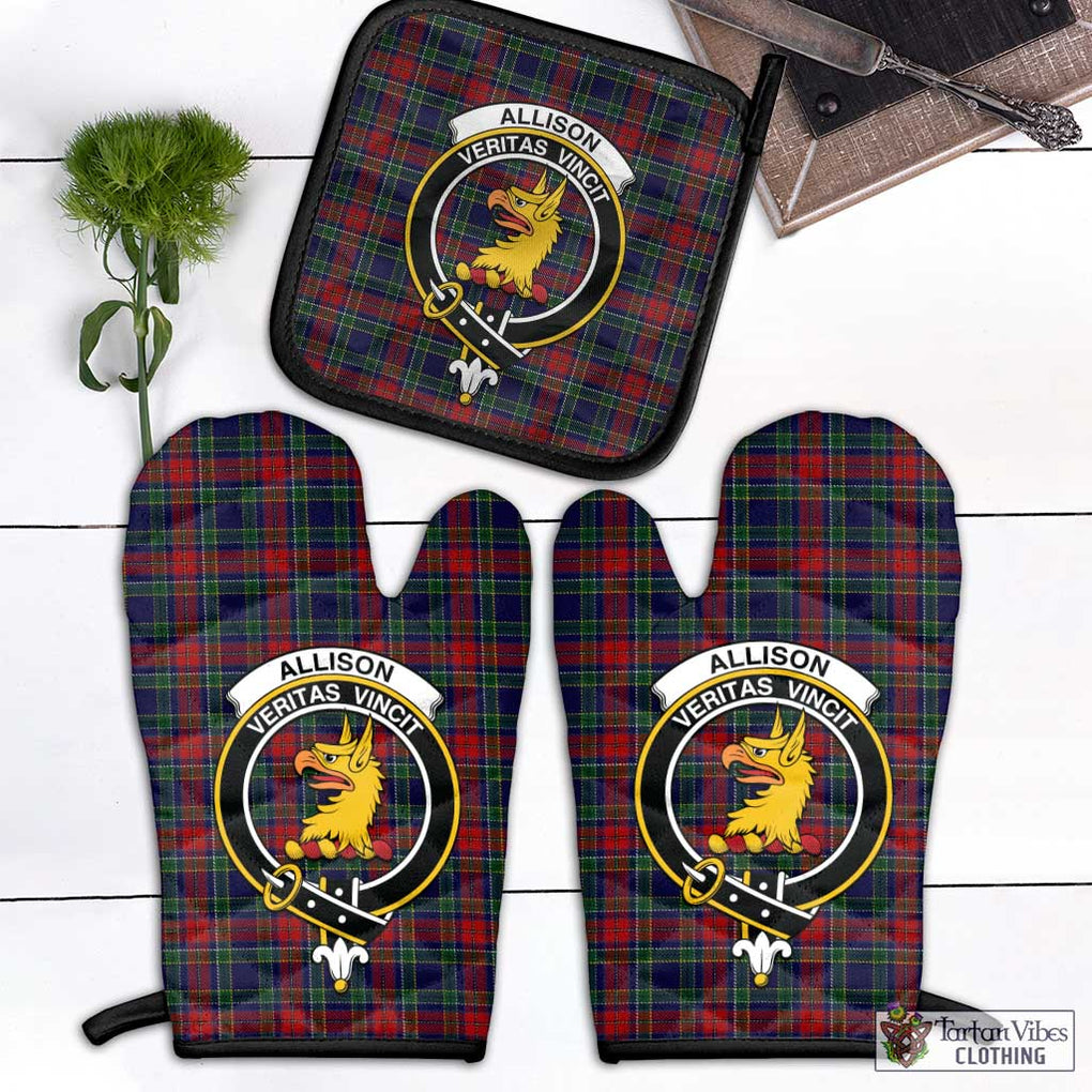 Allison Red Tartan Combo Oven Mitt & Pot-Holder with Family Crest Combo 1 Oven Mitt & 1 Pot-Holder Black - Tartan Vibes Clothing